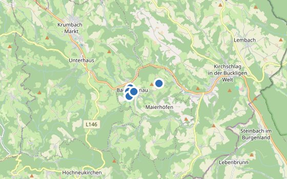 Kartenausschnitt mit den Hotels des Reiseziels