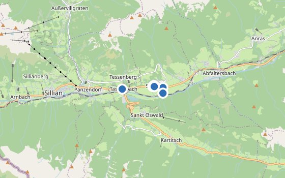 Kartenausschnitt mit den Hotels des Reiseziels