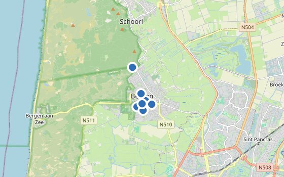 Kartenausschnitt mit den Hotels des Reiseziels