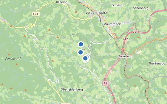 Kartenausschnitt mit den Hotels des Reiseziels