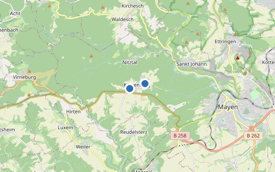 Kartenausschnitt mit den Hotels des Reiseziels