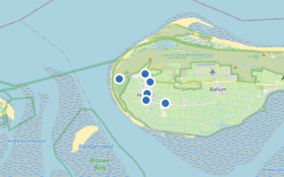 Kartenausschnitt mit den Hotels des Reiseziels