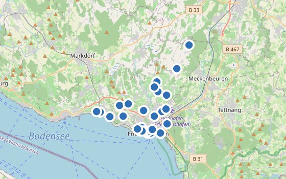 Kartenausschnitt mit den Hotels des Reiseziels
