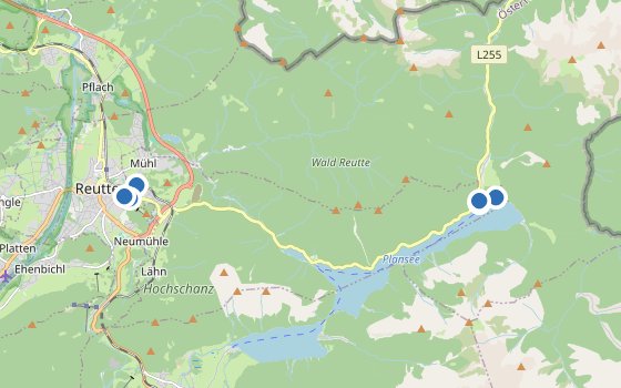 Kartenausschnitt mit den Hotels des Reiseziels