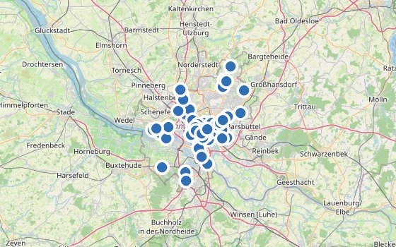 Kartenausschnitt mit den Hotels des Reiseziels