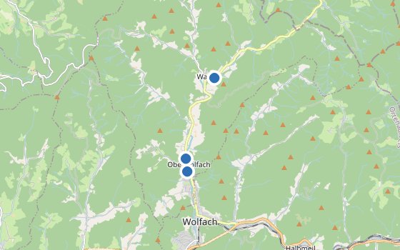 Kartenausschnitt mit den Hotels des Reiseziels