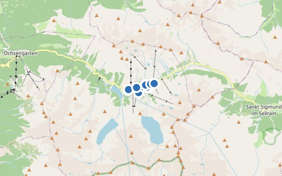 Kartenausschnitt mit den Hotels des Reiseziels