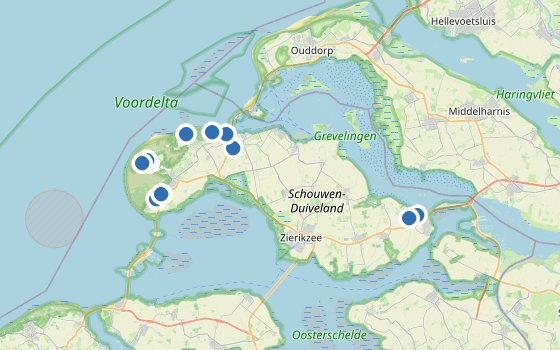 Kartenausschnitt mit den Hotels des Reiseziels
