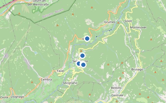 Kartenausschnitt mit den Hotels des Reiseziels