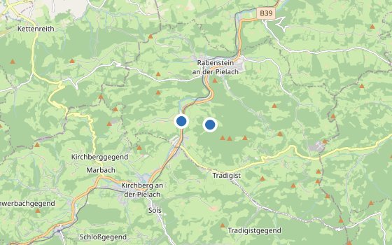 Kartenausschnitt mit den Hotels des Reiseziels