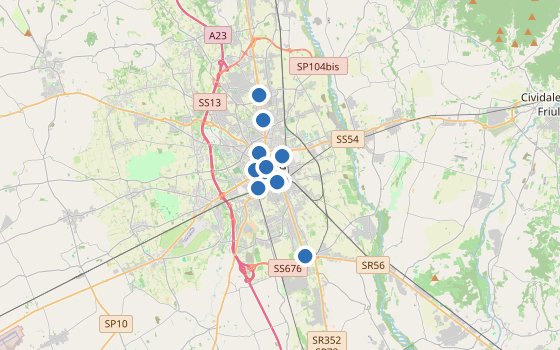 Kartenausschnitt mit den Hotels des Reiseziels