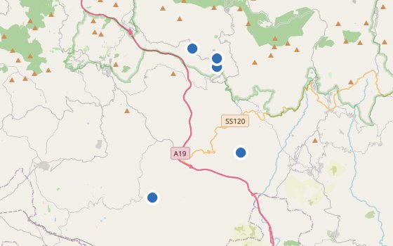 Kartenausschnitt mit den Hotels des Reiseziels