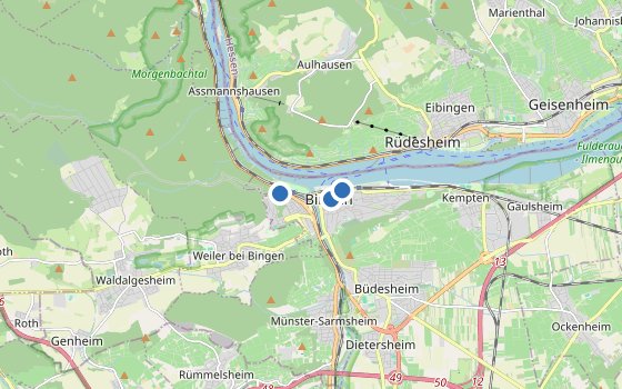 Kartenausschnitt mit den Hotels des Reiseziels