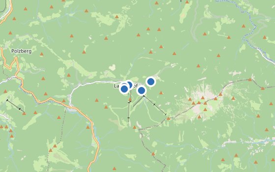 Kartenausschnitt mit den Hotels des Reiseziels
