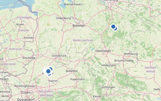 Kartenausschnitt mit den Hotels des Reiseziels