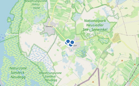 Kartenausschnitt mit den Hotels des Reiseziels