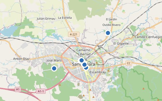 Kartenausschnitt mit den Hotels des Reiseziels