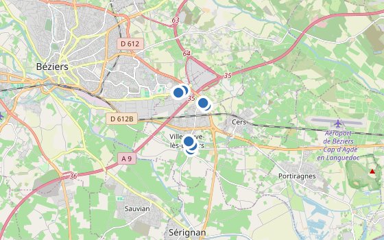 Kartenausschnitt mit den Hotels des Reiseziels