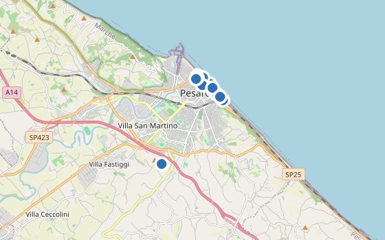 Kartenausschnitt mit den Hotels des Reiseziels