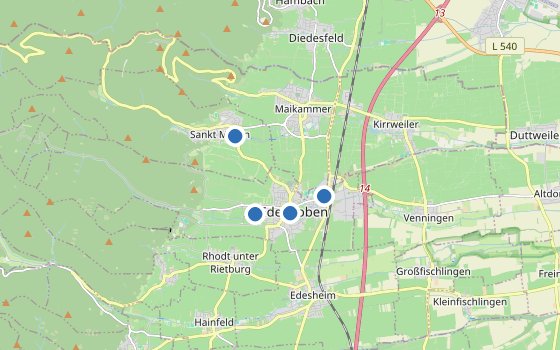 Kartenausschnitt mit den Hotels des Reiseziels