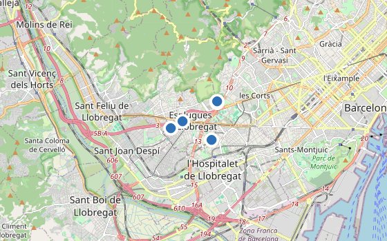 Kartenausschnitt mit den Hotels des Reiseziels