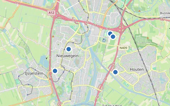 Kartenausschnitt mit den Hotels des Reiseziels
