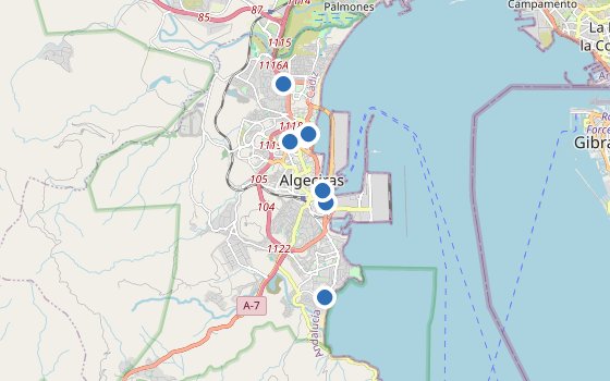 Kartenausschnitt mit den Hotels des Reiseziels