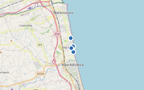 Kartenausschnitt mit den Hotels des Reiseziels