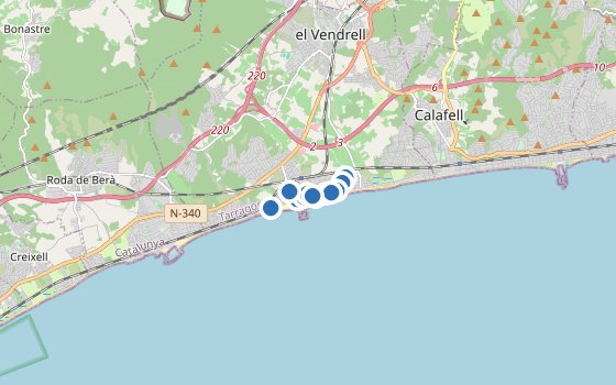 Kartenausschnitt mit den Hotels des Reiseziels