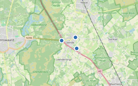 Kartenausschnitt mit den Hotels des Reiseziels