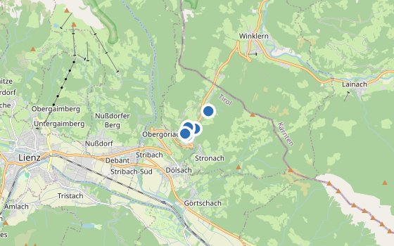 Kartenausschnitt mit den Hotels des Reiseziels