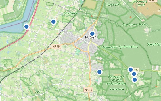 Kartenausschnitt mit den Hotels des Reiseziels