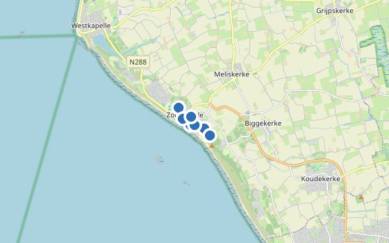 Kartenausschnitt mit den Hotels des Reiseziels