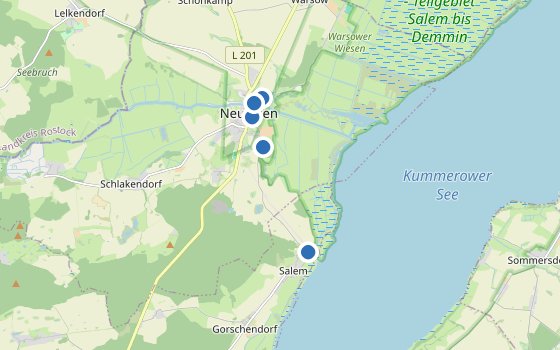 Kartenausschnitt mit den Hotels des Reiseziels