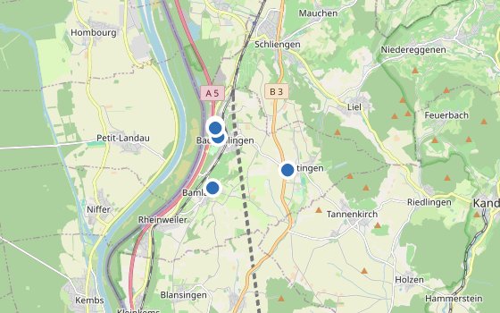 Kartenausschnitt mit den Hotels des Reiseziels