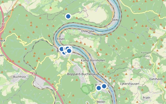 Kartenausschnitt mit den Hotels des Reiseziels