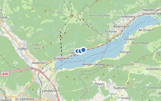 Kartenausschnitt mit den Hotels des Reiseziels