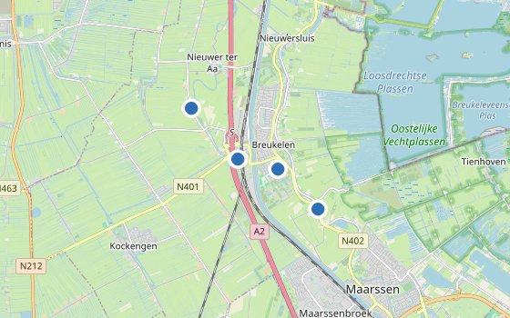 Kartenausschnitt mit den Hotels des Reiseziels