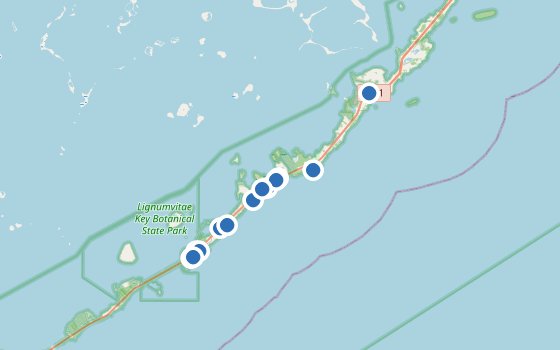 Kartenausschnitt mit den Hotels des Reiseziels
