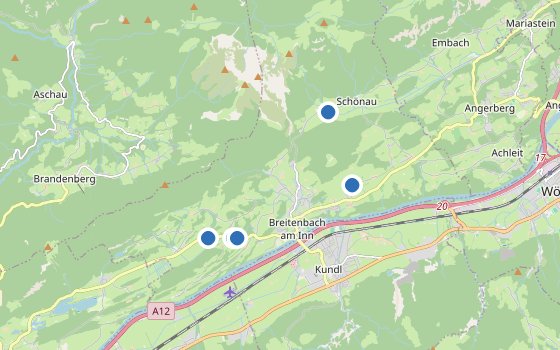 Kartenausschnitt mit den Hotels des Reiseziels