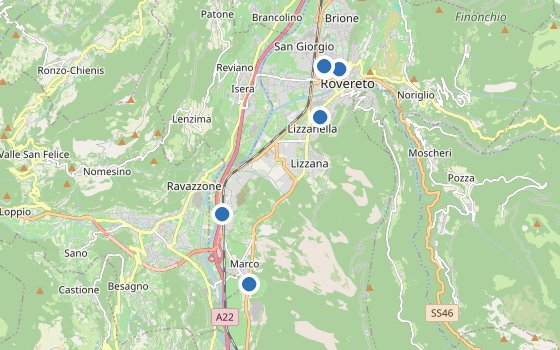 Kartenausschnitt mit den Hotels des Reiseziels