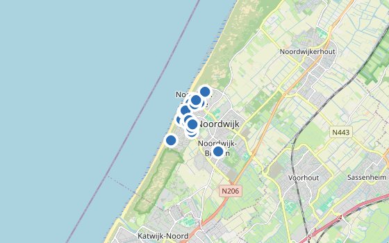 Kartenausschnitt mit den Hotels des Reiseziels