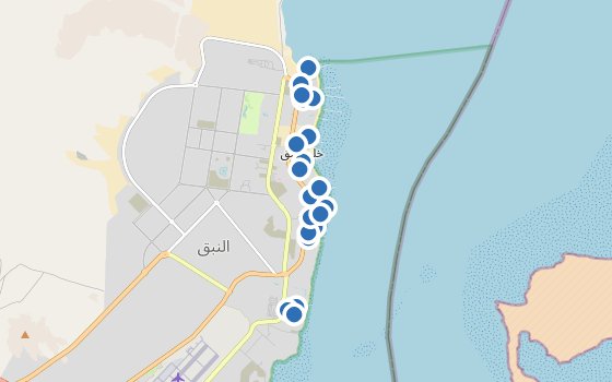 Kartenausschnitt mit den Hotels des Reiseziels