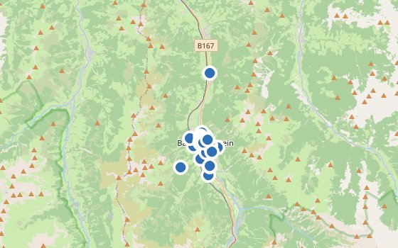 Kartenausschnitt mit den Hotels des Reiseziels