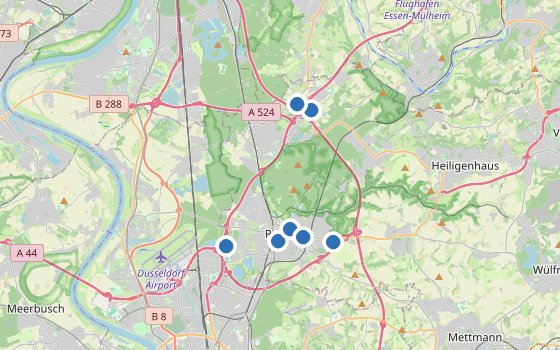 Kartenausschnitt mit den Hotels des Reiseziels