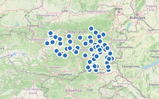 Kartenausschnitt mit den Hotels des Reiseziels