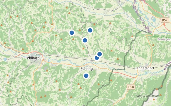 Kartenausschnitt mit den Hotels des Reiseziels