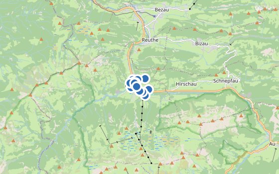 Kartenausschnitt mit den Hotels des Reiseziels