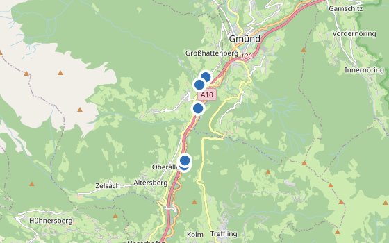 Kartenausschnitt mit den Hotels des Reiseziels