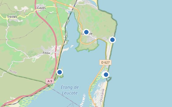 Kartenausschnitt mit den Hotels des Reiseziels